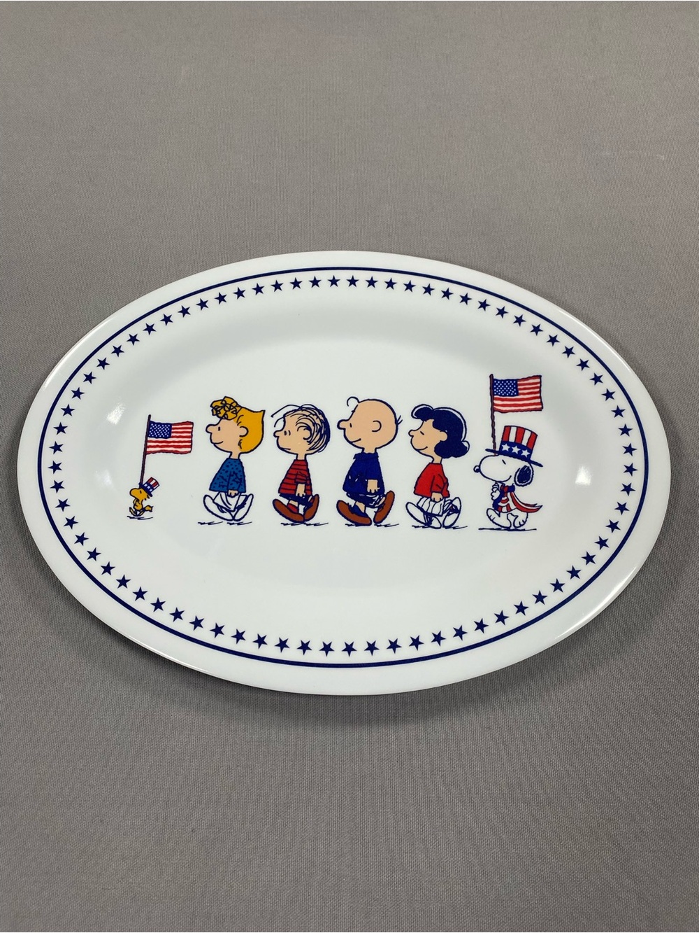 Peanuts Oval Serving Platter with Patriotic Blue and Red Accents